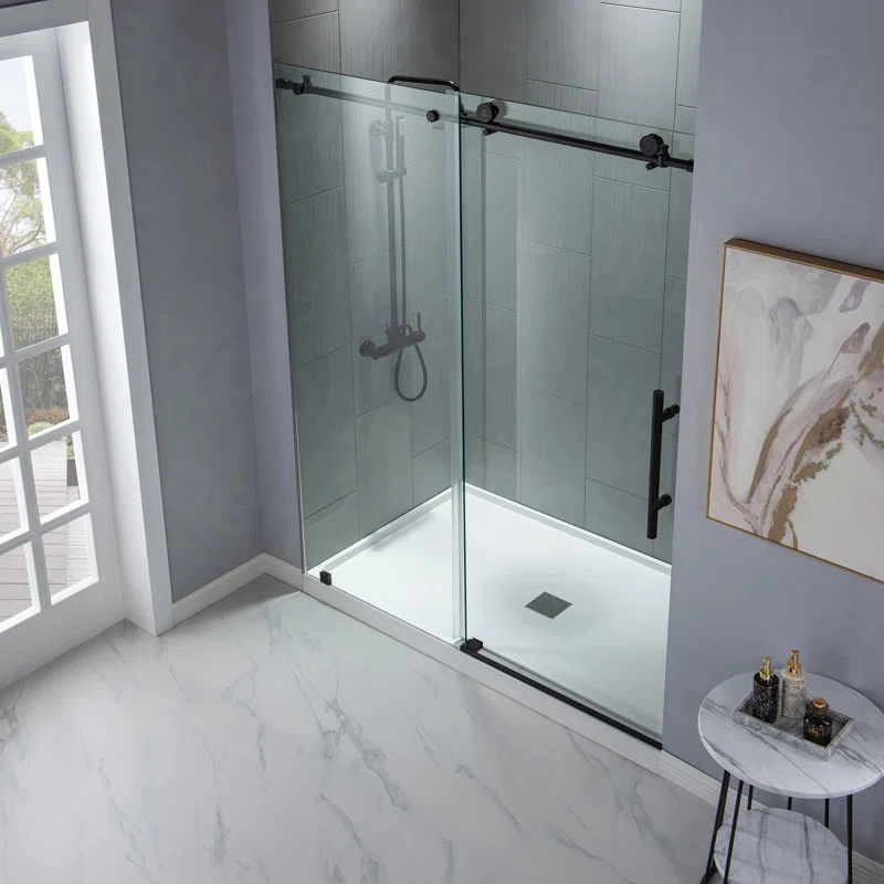 MSDC6076-MBL 56"-60" W x 76" H Single Sliding Frameless Shower Door with 3/8"(10mm) Clear Tempered Glass, Stainless Steel Accessories - Image 12