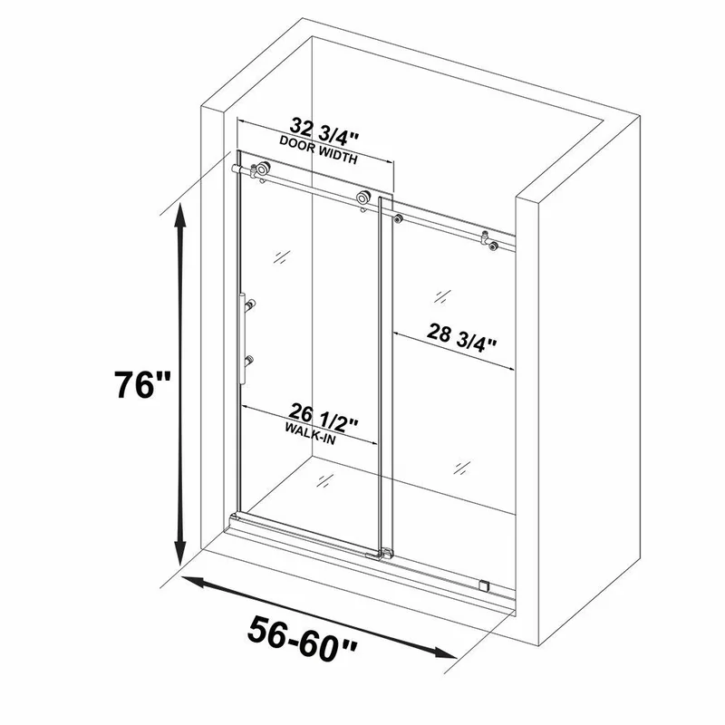 MSDC6076-MBL 56"-60" W x 76" H Single Sliding Frameless Shower Door with 3/8"(10mm) Clear Tempered Glass, Stainless Steel Accessories - Image 10