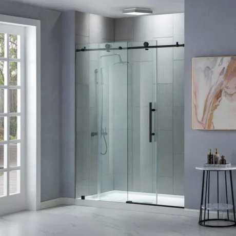 MSDC6076-MBL 56"-60" W x 76" H Single Sliding Frameless Shower Door with 3/8"(10mm) Clear Tempered Glass, Stainless Steel Accessories