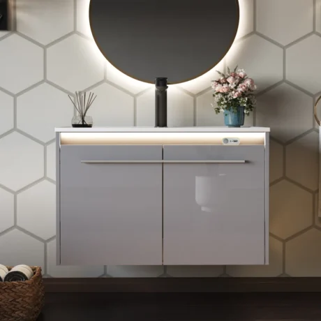 Ayanda 31.4" LED High Gloss Bathroom Vanity with Sink Set