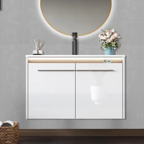 Ayanda 31.4" LED High Gloss Bathroom Vanity with Sink Set