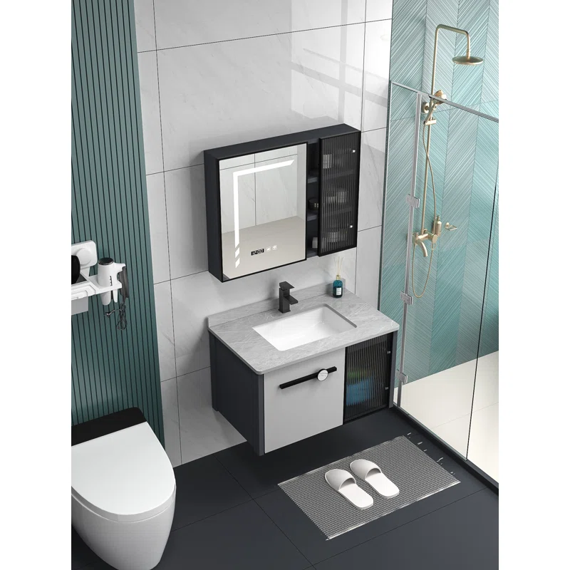 Gray Cares 31.5" Single Bathroom Vanity Set with Mirror