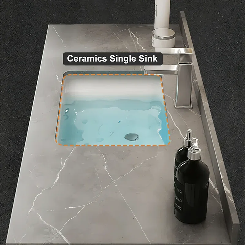 Guiles Modern 39" Grey & Black Floating Bathroom Vanity Set Stone Top Wall Mounted Bathroom Cabinet - Image 6