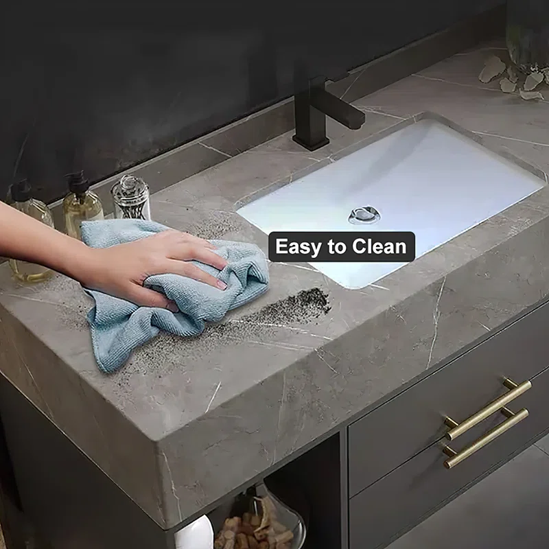 Guiles Modern 39" Grey & Black Floating Bathroom Vanity Set Stone Top Wall Mounted Bathroom Cabinet - Image 8
