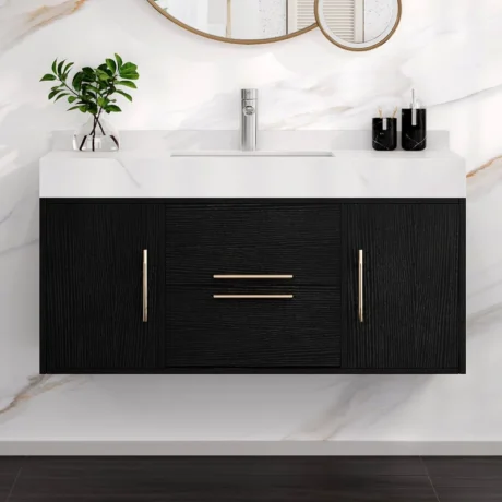 Hallwood 40'' Single Bathroom Vanity with Stone Top -  Black Color