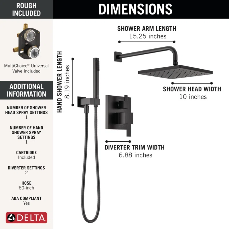 342701-BL Modern Raincan Square Shower System, Rain Shower Head with Handheld Spray, Shower Faucet Set - Image 4