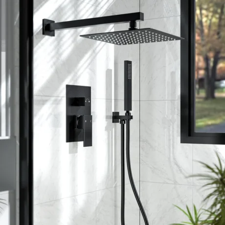 SF10-2FWM6066BK RainfallCascade 10" Pressure Balanced Rain Shower System with Handheld Spray