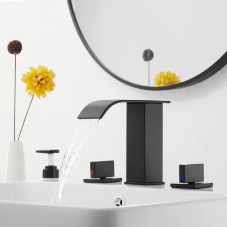 S-3005-Black Widespread 2-handle Bathroom Faucet with Drain Assembly