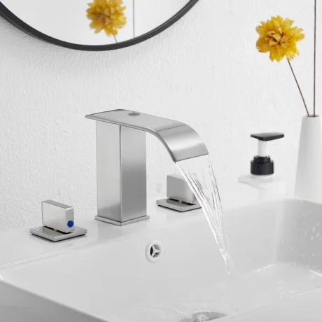 S-3005-Nickel Widespread 2-handle Bathroom Faucet with Drain Assembly