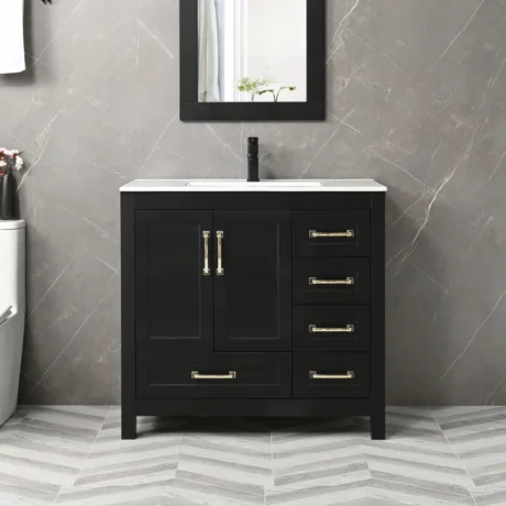 Wimer 36" Modern Single Bathroom Vanity with Ceramic Sink Top, Faucet, Eco-friendly Hand Paint, Assembly Required - Black Color