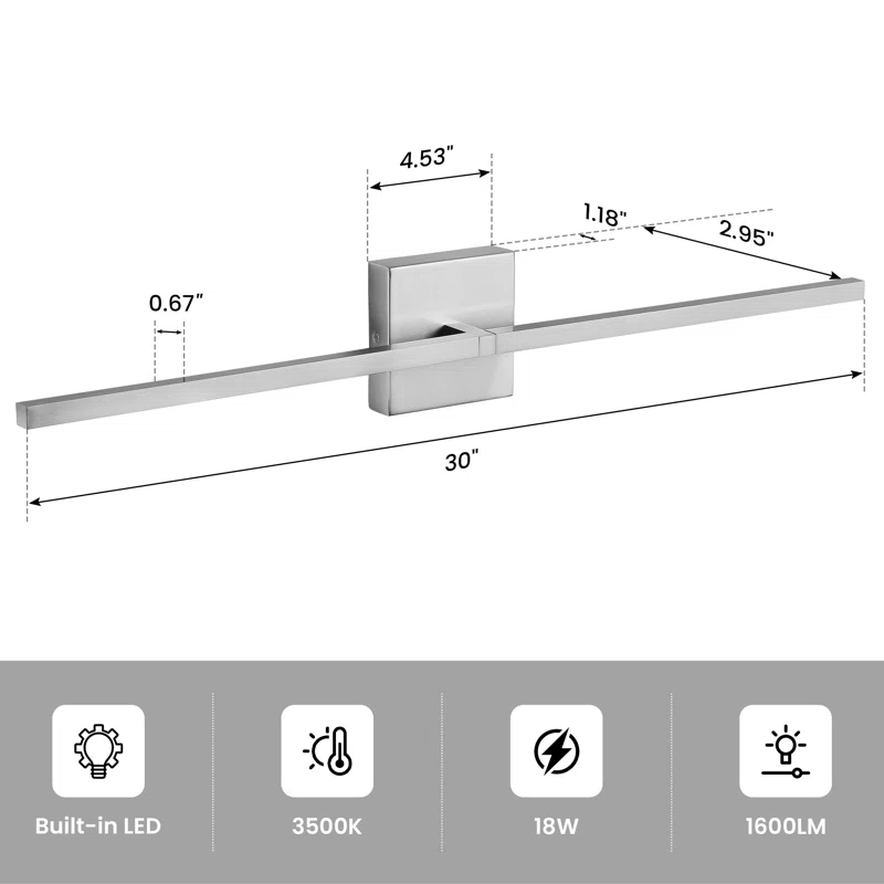 Jaiman 2-Light 30'' Dimmable LED Bath Bar - Brushed Nickel Color - Image 7