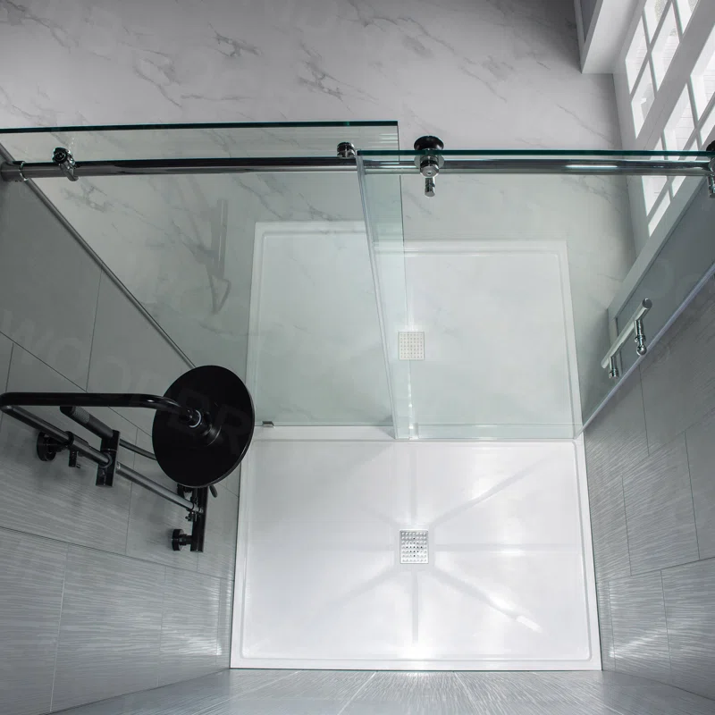 MBSDC6076-C 56"-60" W x 76" H Single Sliding Frameless Shower Door with 3/8"(10mm) Explosion-Proof Clear Tempered Glass, Stainless Steel Accessories - Image 11