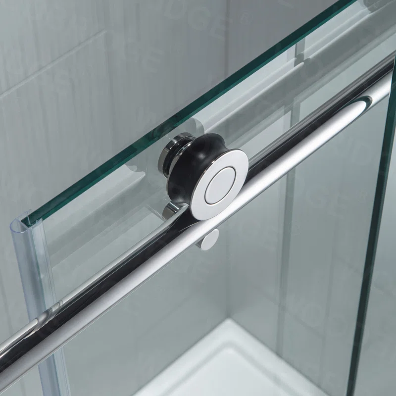 MBSDC6076-C 56"-60" W x 76" H Single Sliding Frameless Shower Door with 3/8"(10mm) Explosion-Proof Clear Tempered Glass, Stainless Steel Accessories - Image 3