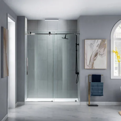 MBSDC6076-C 56"-60" W x 76" H Single Sliding Frameless Shower Door with 3/8"(10mm) Explosion-Proof Clear Tempered Glass, Stainless Steel Accessories