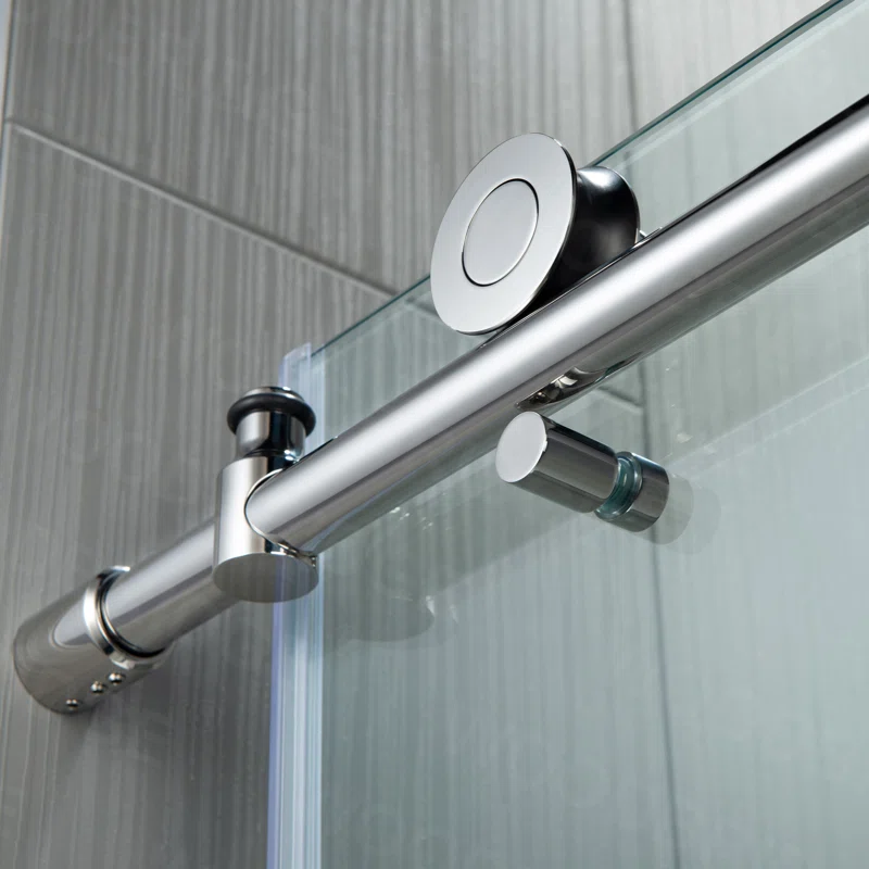 MBSDC6076-C 56"-60" W x 76" H Single Sliding Frameless Shower Door with 3/8"(10mm) Explosion-Proof Clear Tempered Glass, Stainless Steel Accessories - Image 8