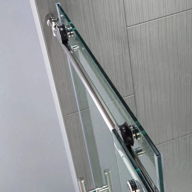 MBSDC6076-C 56"-60" W x 76" H Single Sliding Frameless Shower Door with 3/8"(10mm) Explosion-Proof Clear Tempered Glass, Stainless Steel Accessories - Image 9