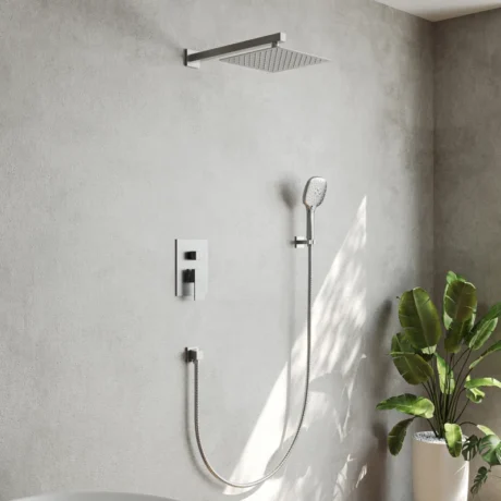 SF10-2FWM6646BN RainfallCascade 10" Wall High-Pressure Balanced Shower System with 3-Setting Hand Shower -   Brushed Nickel
