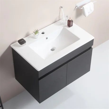 Yessy Bathroom Storage,Wall Mounted Bathroom Vanity with White Ceramic Basin - Base Finish:  Black