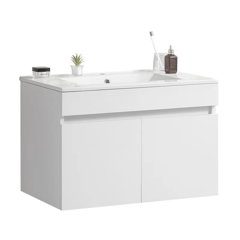 Yessy Bathroom Storage,Wall Mounted Bathroom Vanity with White Ceramic Basin - Base Finish White - Image 3