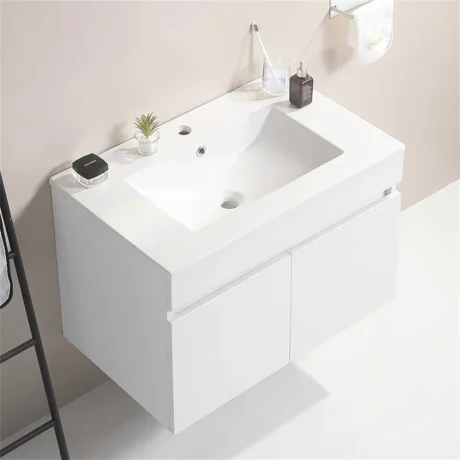 Yessy Bathroom Storage,Wall Mounted Bathroom Vanity with White Ceramic Basin - Base Finish White