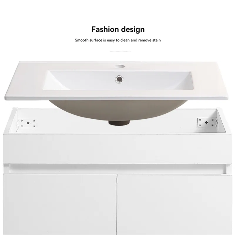 Yessy Bathroom Storage,Wall Mounted Bathroom Vanity with White Ceramic Basin - Base Finish White - Image 6