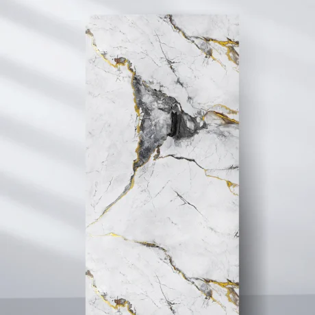 Royal Glacier Gold Marble UV Protected PVC Wall Panel - 4x8 ft, Fireproof & Waterproof, (32 sq. ft)