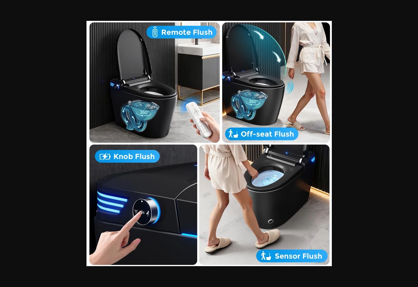 BCANHOME Black Smart Toilet with Auto-Open Lid & Bidet – BANW1066 - Image 4
